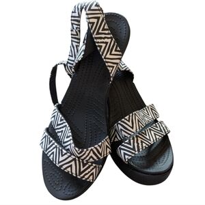 Crocs Leigh II Cross-strap Ankle Wedges Sandal Zebra Black White Rare Women 10